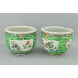 A PAIR OF FAMILLE VERTE ORIENTAL JARDINIERES, approximate diameter 21cm x height 17cm (one with