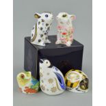 FIVE ROYAL CROWN DERBY PAPERWEIGHTS, boxed 'Rat' (Chinese New Year), 'Dora Mouse' (collectors