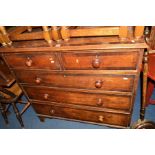 A GEORGIAN OAK AND MAHOGANY BANDED CHEST OF TWO SHORT AND THREE LONG DRAWERS, with turned handles on