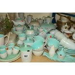 POOLE POTTERY TWIN TONE TEA/DINNER WARES ETC, to include cups, saucers, tea/coffee pots, serving