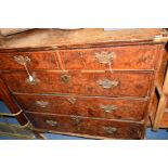 AN EARLY 20TH CENTURY WILLIAM & MARY STYLE WALNUT CHEST OF TWO SHORT AND THREE LONG DRAWERS, on