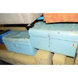 TWO PALE BLUE PAINTED TIN TRUNKS, (2)