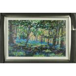 TIMMY MALLETT (BRITISH CONTEMPORARY) 'BLUEBELL SHADOWS', a limited edition print of a woodland