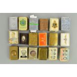 A COLLECTION OF WWI ERA MATCHBOX HOLDERS, in brass, alloy etc, 18 in number covering WWI/II, one