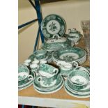 SPODE GREEN 'CAMILLA' TEA/DINNERWARES, etc, to include cups, saucers, side plates, egg cups, soup