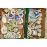 TWO BOXES OF VARIOUS CERAMICS, to include miniature teasets, trinkets (Wedgwood, Worcester etc),