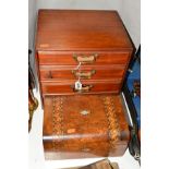 A WOODEN DOME TOP SEWING/WORK BOX, inlaid design, mother of pearl escutcheon (no key) and design