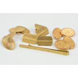 THREE PAIRS OF 9CT GOLD CUFFLINKS AND A 9CT GOLD TIE SLIDE, the cufflinks all with chain link