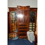 AN EDWARDIAN MAHOGANY, BANDED AND FOLIATE INLAID COMPACTUM WARDROBE, flanked by double bevelled