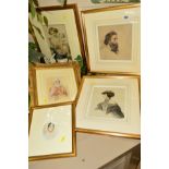 FIVE VICTORIAN WATERCOLOUR PORTRAIT STUDIES, a bearded gentleman and companion female study,