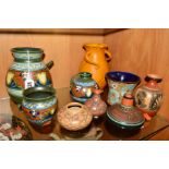 A SMALL GROUP OF STUDIO AND STONEWARE POTTERY, to include three pieces of Candia Holland Pottery (