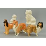 FIVE BESWICK DOGS, two 'Old English Dogs' No1378/6 and 1378/7 (both white), Collie 'Lochinvar of