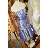 A TAFFETA STRAPLESS EVENING GOWN, size 10, together with a Musquash fur coat (2)
