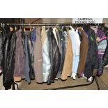 A SELECTION OF PRE OWNED LEATHER AND FABRIC JACKETS, SUITS, SHIRTS AND WAISTCOATS, to include