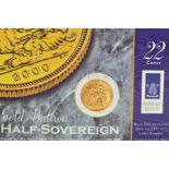 A GOLD HALF SOVEREIGN, mounted on a Royal Mint card 2000, approximately 3.99 grams