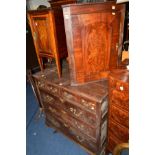 AN 18TH CENTURY AND LATER OAK CHEST OF TWO SHORT AND THREE LONG GRADUATED DRAWERS, with brass swan