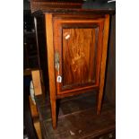 AN EDWARDIAN MAHOGANY AND FLORALLY INLAID POT CUPBOARD