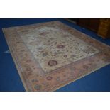 A MODERN WOOLLEN CARPET SQUARE, cream ground, marked Royal Keshan to underside, approximately