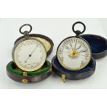 TWO CASED POCKET BAROMETERS, both of circular outline with hinged antique circular cases, the