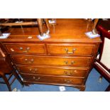 A REPRODUCTION GEORGIAN STYLE MAHOGANY AND BANDED CHEST OF TWO SHORT AND THREE LONG DRAWERS, with