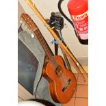 A VALENCA CLASSICAL GUITAR, (needs restringing), together with bundle of walking sticks, shooting