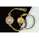 TWO EARLY 20TH CENTURY 9CT GOLD HEAD WRISTWATCHES, both with circular heads and Arabic numerals, one