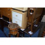 AN EDWARDIAN WALNUT SUTHERLAND TABLE an oak coopered plant stand and a oval mirror (3)