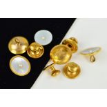 TWO SETS OF FOUR EARLY 20TH CENTURY GOLD DRESS STUDS, to include a set of four plain 18ct gold dress