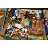 TWO BOXES SUNDRIES, to include books, cotton reel stand, stainless steel, back massager,