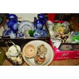 TWO BOXES AND LOOSE CERAMICS AND GLASS ETC, to include a Coronet ware coffee set on wooden tray