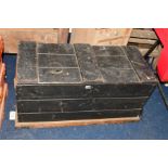 A BLACK PAINTED PINE TOOL CHEST