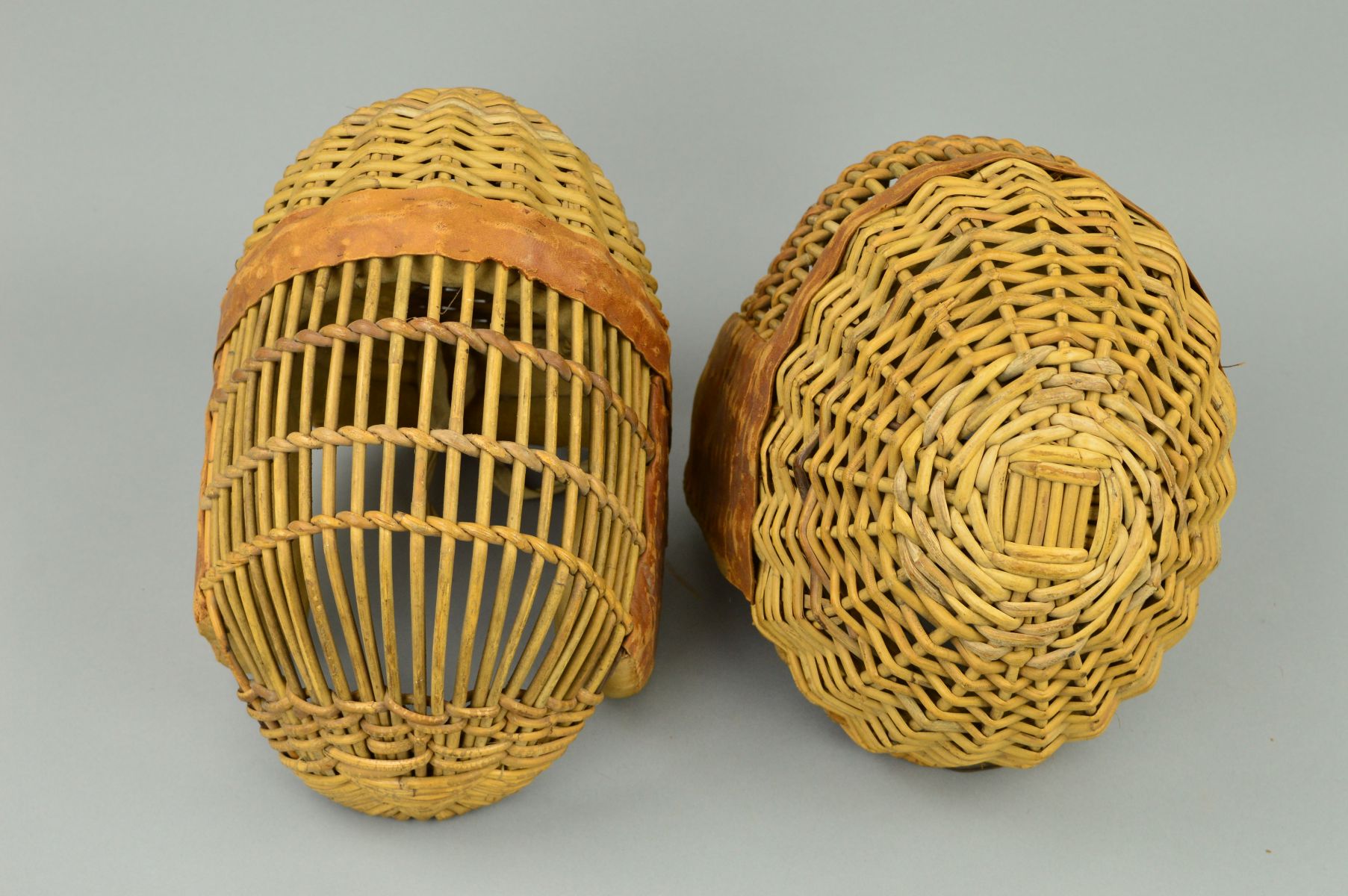 TWO LATE 19TH/EARLY 20TH CENTURY JAPANESE 'KENDO' FACEMASKS, constructed in wicker style, with - Image 4 of 4