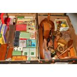 TWO BOXES OF CARD GAMES, TREEN, DOMINOES ETC