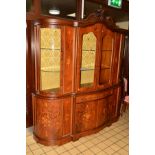 A REPRODUCTION MAHOGANY ITALIAN GLAZED FOUR DOOR BOOKCASE, with floral and foliate inlaid