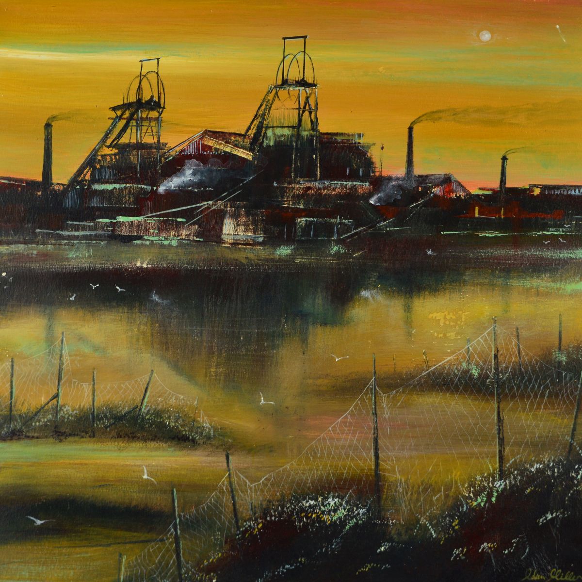 ADAM MILLEN (BRITISH CONTEMPORARY), an industrial landscape of winding gear at the a coal mine, - Image 2 of 4