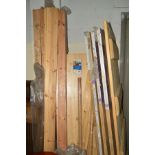 A QUANTITY OF PINE TIMBERS, comprising of four interior doors (198cm x 762cm), eighteen pine