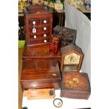 A GROUP OF SUNDRY ITEMS, to include miniature chest of five drawers, height approximately 33cm, a