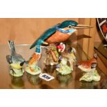 FIVE BESWICK BIRDS, 'Mallard Duck' No756/3, Wren No993B, 'Grey Wagtail' No1041B, Goldfinch No2273