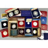A QUANTITY OF BOXED SILVER PROOF COINS, from various countries, three I.O.M. By Pobjoy, Barbados,