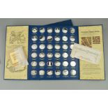 A SET OF THIRTY SIX STERLING SILVER MEDALS, by John Pinches, Betjemans Bygone Britain each medal