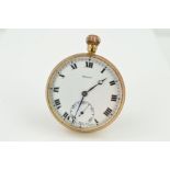 A 9CT GOLD OPEN FACE POCKET WATCH, the Pinnacle pocket watch with subsidiary seconds dial, Roman