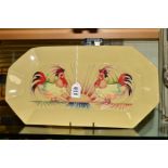 A MOORCROFT POTTERY TRIAL RECTANGULAR TRAY, Good Morning Roosters pattern, impressed backstamp and