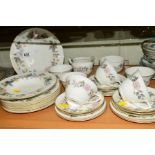 ROYAL WORCESTER 'JUNE GARLAND' TEAWARES, to include cake plate, six cups (one hairline), seven