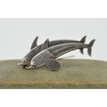 A GEORG JENSEN DOLPHIN BROOCH designed as two dolphins side by side, with maker's mark, stamped 925S