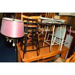 A QUANTITY OF VARIOUS STOOLS, including five metal framed bar stools and three folding stools,