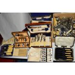 NINE BOXES/CASES OF ASSORTED CUTLERY AND FLATWARE, including boxed carving set, pastry forks, tea