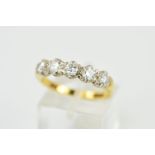 AN 18CT GOLD FIVE STONE DIAMOND RING, designed as a row of brilliant cut diamonds, estimated total