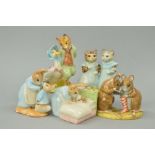 FIVE ROYAL ALBERT BEATRIX POTTER FIGURE GROUPS, 'The Christmas Stocking', 'Peter in Bed', 'Mittens