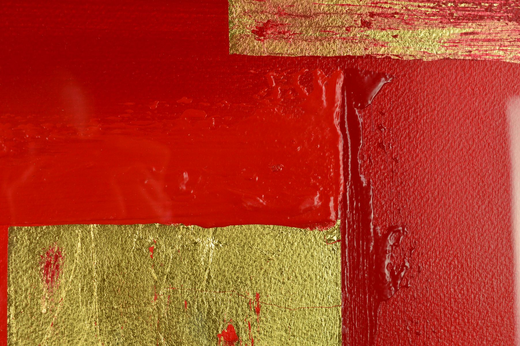 LINDA CHARLES (BRITISH CONTEMPORARY), ABSTRACT REDS AND GOLD, signed bottom left, mixed media on - Image 4 of 5