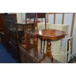 AN OAK HALL TABLE, with a single drawer, a mahogany nest of three tables, oak cantilever sewing box,